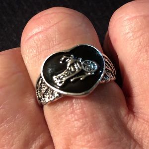 Silvertone Enamel Heart Motorcycle Ring